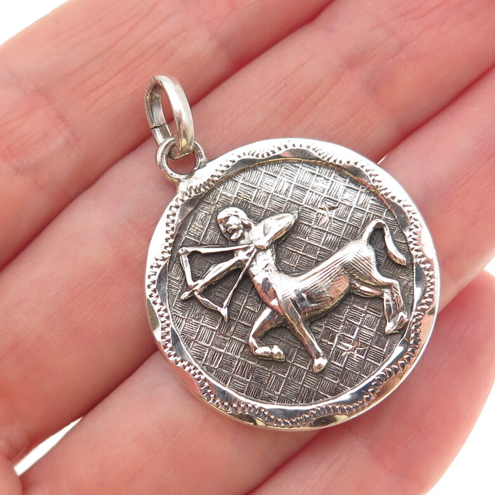 925 Sterling Silver Vintage Sagittarius Zodiac Sign Oxidized Charm Pendant